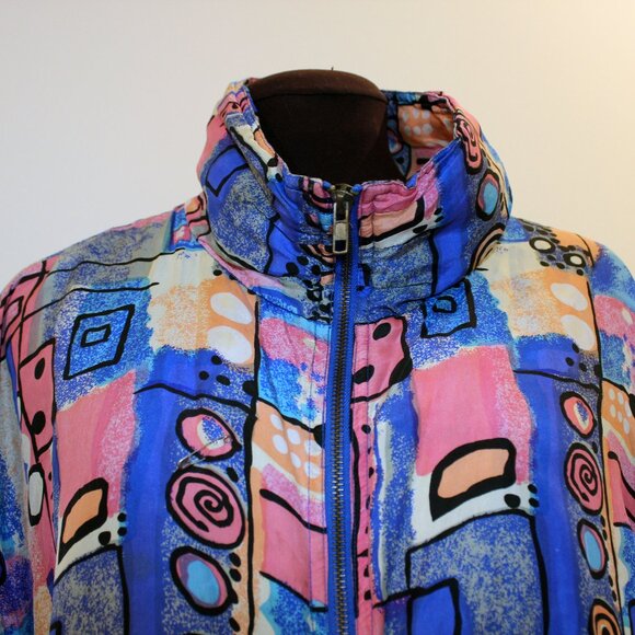 1990s Silk Abstract Print Track Jacket - Picture 5 of 13